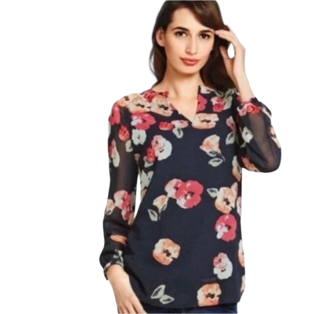 CAbi Chiffon Floral Poppy Print Blouse